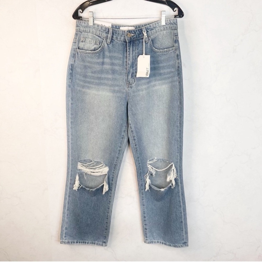 Classic Distressed Light Blue Straight Leg Jeans